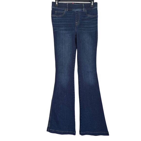 SPANX Blue Flare Wide Leg Stretchy Pull on Denim Jeans Size Small Petite - Picture 2 of 6